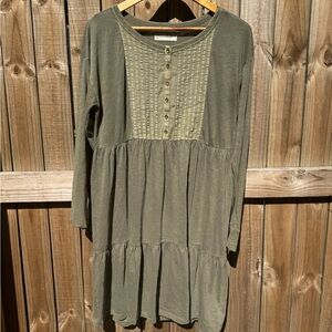 Olive Green Lucky Brand 100% Cotton Long Sleeve Dress Size Large